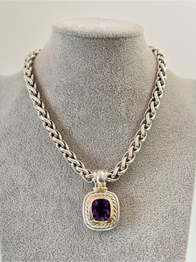 David Yurman 925 & 14k Gold XXL Albion Pendant Necklace with Amethyst 16"